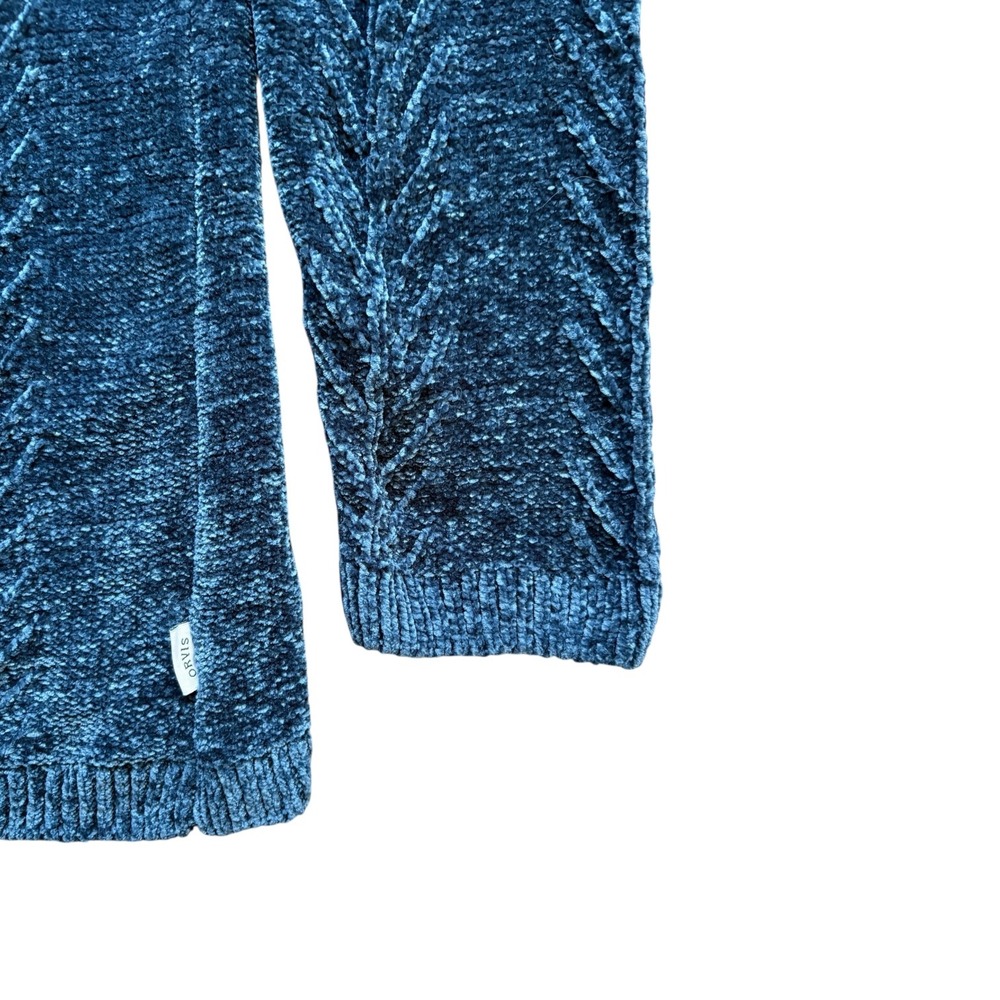 Orvis Womens Chenille Sweater Size Large Teal Blue Knit Crew Neck - Picture 2 of 5